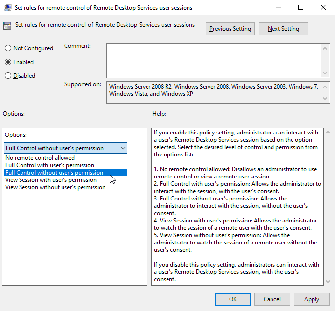 RDP Shadowing in Group Policy