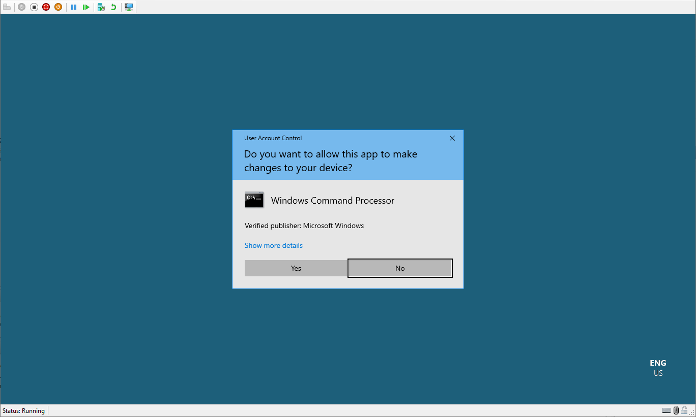 Screen shown at the console when UAC prompt on secure desktop is shown